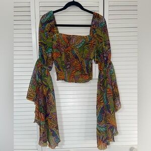 Boho/Festival Sheer Bell Sleeve Crop Top